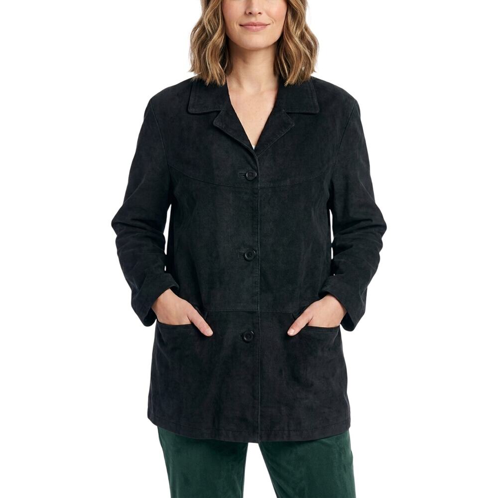 Vintage Jessica Holbrook Womens Car Coat Jacket Flap Pocket Suede Black Size 1X